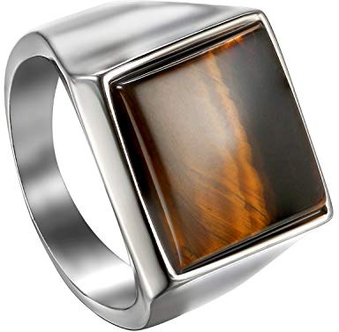 OIDEA Herren Tigerauge Silber Ring: Vintage Quadratisch Tigerauge Stein Siegelring Edelstahl Klassiker Retro Charm Herrenring Bandring Schmuck Geschenk für Männer Freund Vater
