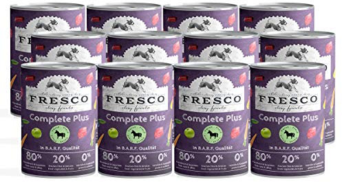FRESCO Dog Nassbarf Complete Plus Pferd 12x400g | getreidefreies Barf Nassfutter für Hunde | gesund & proteinreich| aus 100% frischem Fleisch, Innereien, Obst und Gemüse | ohne künstliche Zusätze