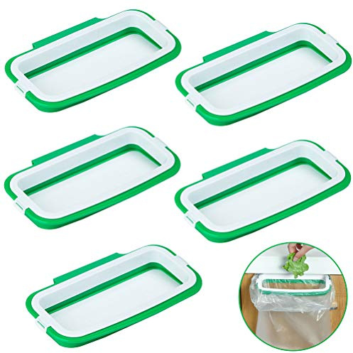 VinBee 5 PCS Portable Trash Bag Holder Hanging Trash Garbage Bag Holder Hanging Kitchen Cupboard Door Back Style Stand Trash Garbage Bags Storage Rack for Kitchen Cupboard