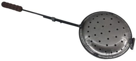 Padella per castagne caldarroste in ferro con manico in legno da camino forata ribaltabile