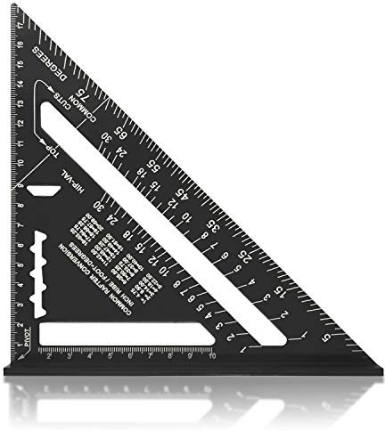 Carpenter Measuring Square Metric Imperial 7 Inches,Aluminum Alloy,90 Degree Thickened Triangle Ruler for Woodworking (black)