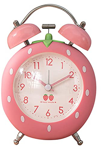 N0 Strawberry Alarm Clock for Kids, Cute Alarm Clock for Heavy Sleepers with Backlight,Loud Twin Bell Alarm Clock for Bedroom Decoration (Pink)