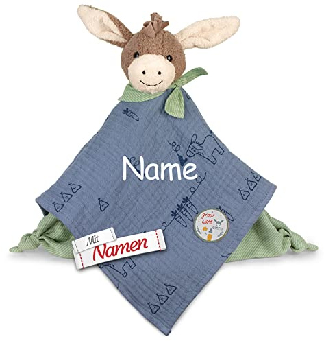 Sterntaler Schmusetuch personalisiert, Esel Emmilius mit Namen Bestickt - Musselin Schnuffeltuch Kuscheltuch als Geschenk zur Geburt, Taufe, Weihnachten