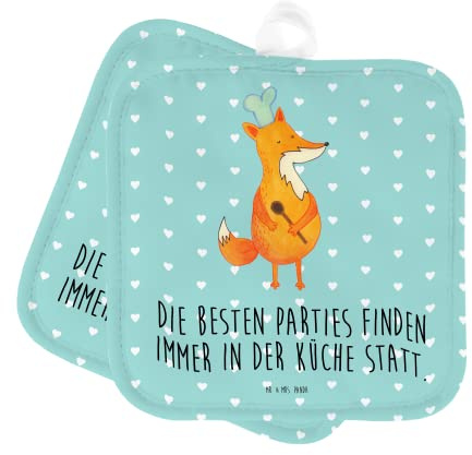 Mr. & Mrs. Panda Topfuntersetzer Fuchs Koch - Geschenk, Köche, Küche Spruch, Topflappen mit Spruch, Kochen, Topflappenset, Ofenhandschuh, Spruch