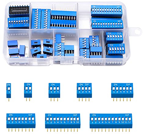 VooGenzek 40 PCS 1 2 3 4 6 8 10 12 Pin Double Row Dip Switch, 2.54mm On Off Slide Type Switch, for Circuit Breadboards PCB (Blue)