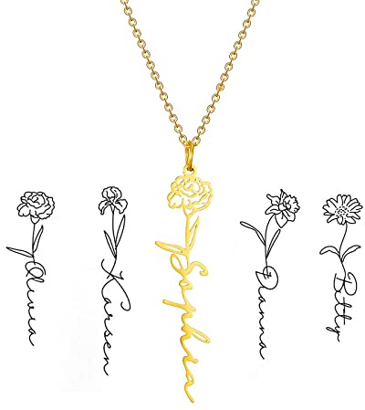 RWQIAN Namenskette Personalisierter Kette Namen Halskette Silber/Rose/Gold Personalisierter 1-4 Namen Kette Schmuck Geschenk für Freundin, Mutter, Schwester(Vergoldet 14-24)