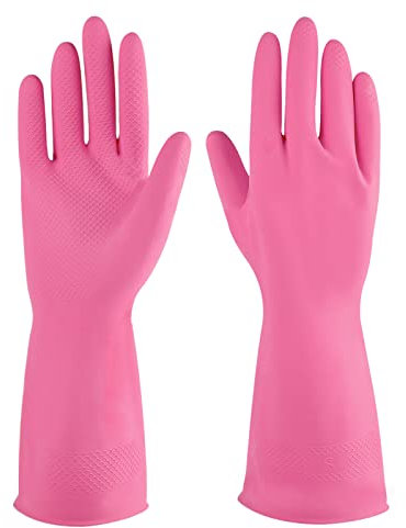 IUCGE Pink Rubber Cleaning Gloves, 3 Pairs Household Reusable Dishwashing Gloves, Medium