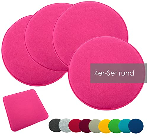 heimtexland ® 4er Pack Sitzkissen Filz Stuhlkissen Bodenkissen Polster Stuhlauflage Indoor Outdoor Kissen rund Typ631 Filzkissen pink 35x35 cm 4 Stück