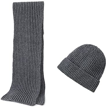 Embouro 2PCS Set di Sciarpe Beanie in Maglia di Lana Merino per Uomo e Donna, Sciarpe Lunghe Invernali Morbide e Calde con Cappello Beanie di Lana (carbone)