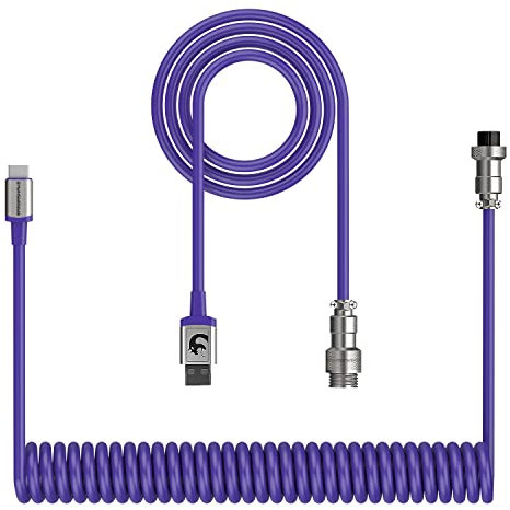 ZIYOU LANG C01 Custom Coiled USB C to A Cable with Detachable Double Sleeved Spiral Cable Extendable Spring Line Metal Aviator for PlayStation Xbox Keyboard Mouse USB Flash Drive Printer(Purple)