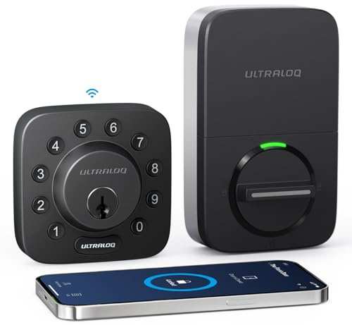 ULTRALOQ U-Bolt WiFi Smart Lock with Door Sensor, Built in Wi-Fi Keypad Deadbolt Lock for Front Door, Remote Control, Auto-Lock, Compatible with Alexa, Google, SmartThings, Easy Install, Matte Black