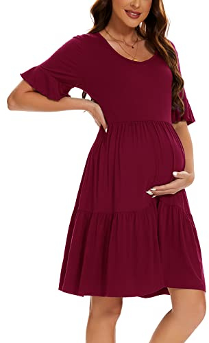 Smallshow Vestido Premama Verano Ropa Embarazada para Mujer Wine XL