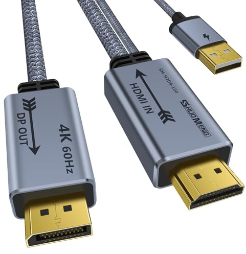 Shuomeng HDMI to DisplayPort Adapter 4K@60Hz, 2K@120Hz, 1080P@165Hz, HDMI Male to DisplayPort Male Monitor Cable, 3.3ft, Compatible with PS5, Xbox, Switch, Laptop