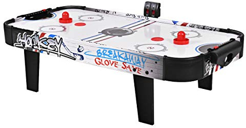 GYMAX 42 Air Hockey Table, Wooden Table Top Air Hockey Game with Strong Motor, 2 Pucks, 2 Pushers & LED Scoreboard, Indoor Arcade Hockey Table for Kids Adults, 107 x 53 x 37cm