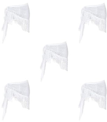 Paowsietiviity Damen Bauchtanz Hüfttuch Pailletten Tanzgürtel Quaste Rock Gürtel Königsblau, 140x41cm, 5er-Set (weiß, 140 x 41 cm), 140x41 cm