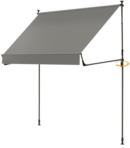 BelleMax Klemmmarkise Markise Balkon ohne Bohren, 350cm x 150cm Grau, Balkonmarkise mit Handkurbel, Faltbarem Seitenarm, UV-Schutz, Wasserdicht und Höhenverstellbar