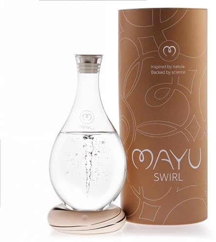 MAYU Water Swirl Wasserkaraffe, Borosilikatglas, 1,5 L, Earth | Natürliche Wirbelbewegung, handgefertigter Porzellanfuß, mit Deckel, ideal für Trinkwasser, spülmaschinenfest