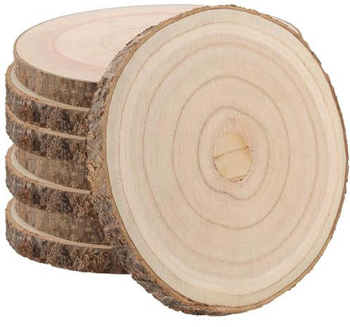 KOHAND 8 PCS Natural Paulownia Wood Slices, 14-16cm Wood Log Slices, Unfinished Wooden Circles Round Wooden Discs for Crafts, DIY, Christmas Decor