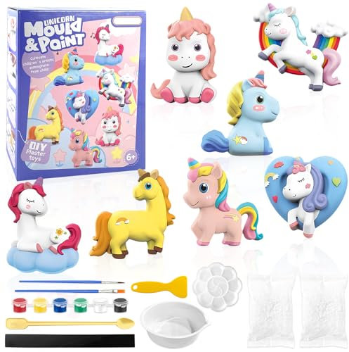 TOPJOWGA Kit de Licornes à Colorier pour Enfants avec Moule, Kit de Moulage en Plâtre, Ensembles d'artisanat de Peinture Jouet, Créatifs Cadeaux pour Enfants