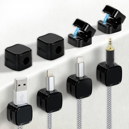 Kronwahl LOT DE 8 Supports de Câbles Magnétiques, Clips de Câbles Auto-adhésifs pour une Gestion Efficace des Câbles, Organisateurs de Câbles Réglables, pour Câbles de Charge, USB, etc. (NOIR)