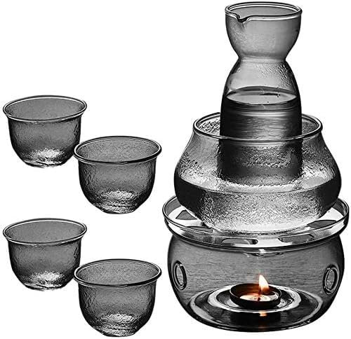 Juego de Tazas de Sake Juego de Sake japonés con Calentador, diseño de Textura Mate de Grano único, Juego de recipientes para Sake de 7 Piezas