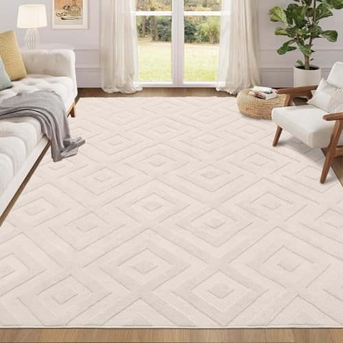 Enyhom Teppich Wohnzimmer Flauschiger Teppiche Esszimmer Kurzflor Geometrische Küchenteppich rutschfest Wohnzimmerteppich Moderner Waschbarer, Beige, 160 x 220cm