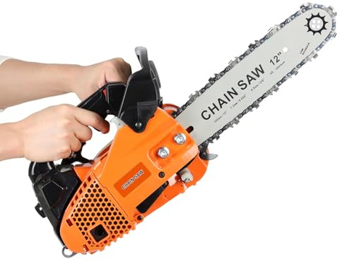 yulewiix Tronçonneuse à gaz 2 temps 25,4 cc, scie à chaîne portative, scie forestière portative haute puissance pour la maison et le jardin Orange