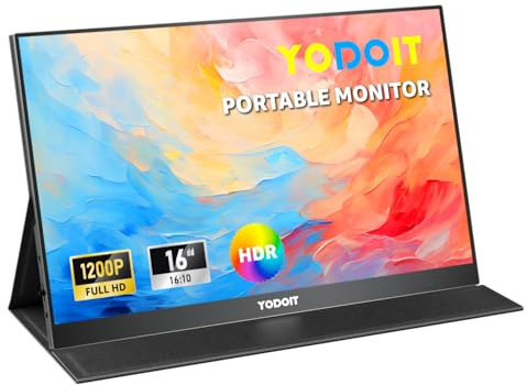 Yodoit Portable Monitor 16 1920x1200 FHD Monitor Bildschirm IPS 16:10 Display mit USB Typ C und eingebauten Lautsprechern mit Smart Cover Kompatibel mit PC, Laptop, MacBook, Xbox