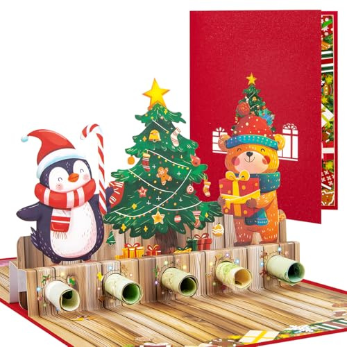 CNLITIHEKA Weihnachten Pop-Up-Karte, Weihnachtsbäume und Tiere - Urlaub Grußkarte, 3D Xmas Pop-Up-Karte, Neujahr, Thanksgiving, für Kinder Familie Freunde.
