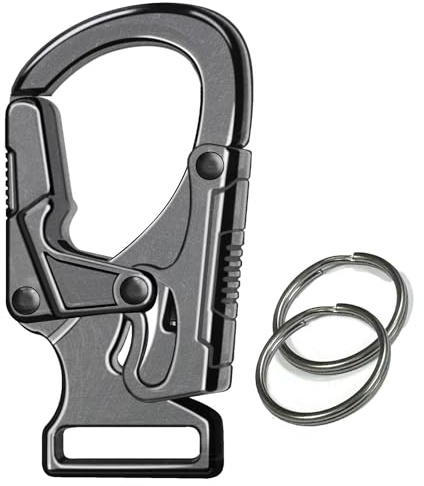 Ahiller Carabiner Clip,1.9'' Alloy Car Keychain Clip with 2 Key Ring,Outdoor Hooks,Small Key Holder for Man and Women（Gunmetal-1P）