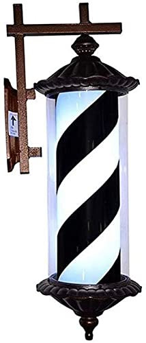 Luces solares para exteriores, poste de barbero ligero, letrero de peluquería retro impermeable con letrero abierto giratorio e iluminado con rayas rojas, blancas y azules, lámpara de pared para
