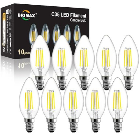 BRIMAX Dimmerabile Lampadine LED E14 5000K bianco freddo 6W Lampadina Candela vintage 6W Equivalenti a 60W 600lm AC220-240V C35 Led Lampada vetro trasparente Lampadine di ricambio 10 Pezzi