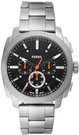 Fossil New Machine Herrenuhr, 44mm Quarz-Chronographenwerk mit Edelstahl- oder Lederarmband