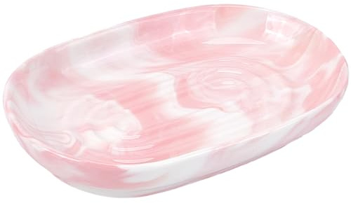 CREATCABIN Ceramics Soap Dish Soap Holder Pink Texture Handcrafted Fancy Multi-Purpose Soap Bar Holder Marble Textures Oval Soap Tray Non-Slip for Sponge Bathroom Kitchen Sink Decorative 5x3x1Inch