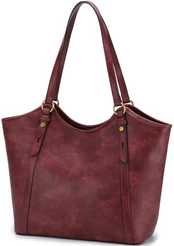 VASCHY Bolso Mujer Grande, Bolso Bandolera para Trabajo Viaje Bolso de Hombro para Shopper Bolso Universidad de Cuero PU Bolso Portatil 14 Pulgadas Bolso Tote Mujer Vintage, Borgoña