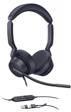 Yealink UH46 Wired USB Headset,3 Noise-Canceling Mics,USB-C/A,BusyLight | computer headset with 3 noise-canceling mics for PC laptop,inline controls,plug-and-play,comfortable for office home work