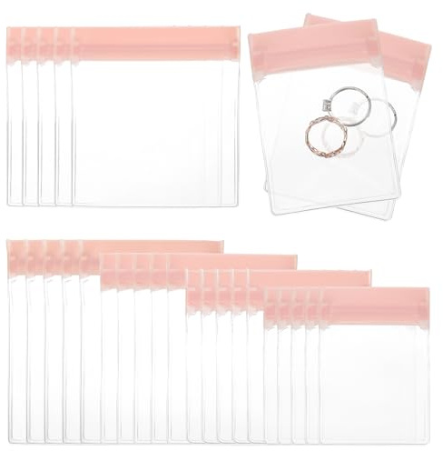 PATIKIL 50 Pcs Sacchetti Antiossidanti Per Gioielli, Bustine Con Cerniera EVA Per Conservare Anelli Orecchini, 3 Dimensioni, Rosa