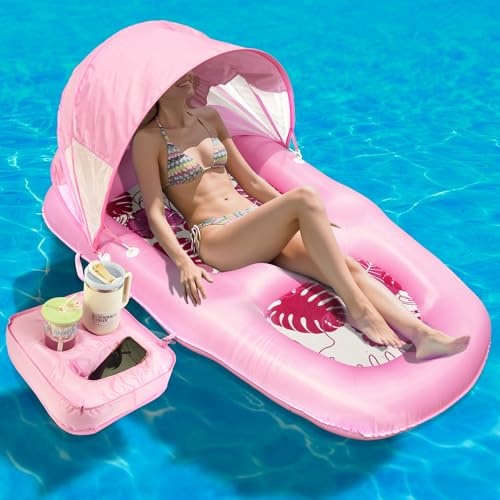 Flotteur de piscine gonflable avec auvent pare-soleil UPF50+ et porte-gobelet - Rose Flotteur de piscine gonflable avec auvent pare-soleil UPF50+ et porte-gobelet - Rose Flotteur de piscine gonflable