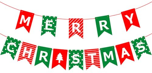 BelleFlair Weihnachtsbanner Merry Christmas Girlande in Rot Grün, Hängende Weihnachtsdeko Girlande aus Papier, Banner Weihnachten als Dekoration für Kamin, Wand, Fenster, Home Party