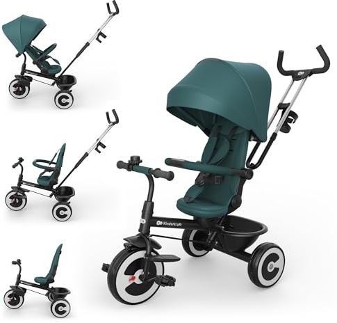 Kinderkraft Aston 2 Pro Triciclo Evolutivo, Bicicleta Sin Pedales, Bicicleta Bebe, para Niños, Cinturón, con Accesorios, Portavasos, Cesta, 9 Meses a 25 kg, Rosa