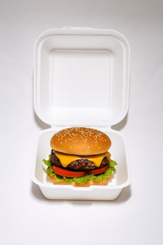 White Bagasse Food Containers, Biodegradable, Disposable, Microwaveable, 6x6 Inch, Single Compartment, 50 Pack