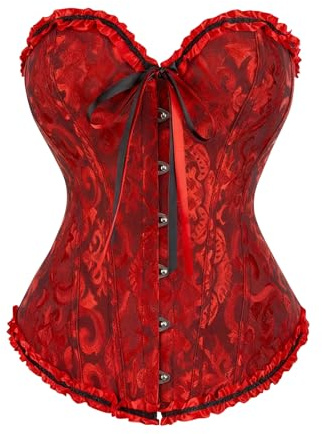 SilverChry Corsetto per Donne, Corsetto Stringivita, Bustino Donna Elegante, Bustier Donna Corpetto Top in Pizzo, Sexy Overbust Corsetti Bustino Vintage Gotico (IT, Testo, S, Regular, Regular, Rosso)