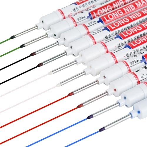 Voarge Lot de 10 Marqueur Trou Profond, Marqueurs Charpentier, 20 mm, pointe extra longue, Marqueur Precision Chantier pour Bois, Métal, Plastique et Carton