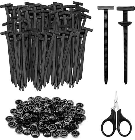 BORISCA 100Pcs Nylon Universal Cable Tie Buckle for Car + 100 Clips + Scissors, Heavy Duty Self-Locking Zip Ties Holder, 9cm/3.54in Length Plastic Universal Cable Tie Buckle for Car Daily Auto Fixing