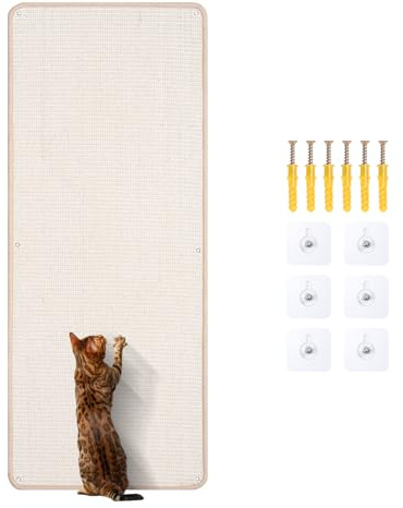 Novelfun 1 Stück Weiß Kratzmatte Natürliche Sisal Katzenkratzmatte 40x100CM | Flexibel platzierbare Kratzbretter Katzen, selbstklebend & schraubbar, Schutz vor Kratzern an Sofa, Möbeln und Wänden