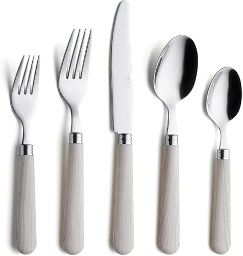 ANNOVA Juego de cubiertos, juego de cubiertos de acero inoxidable, incluye cuchillos, tenedores, cucharas, tenedores para ensalada y cucharas para postre (Madera, 20 piezas)