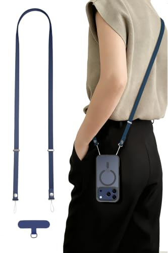 Foenor Magnetic Crossbody Strap for iPhone 17/Pro/Max/Air Phone Cases with Dual Lanyard Holes, Adjustable Neck Lanyard for Women & Men (Blue)