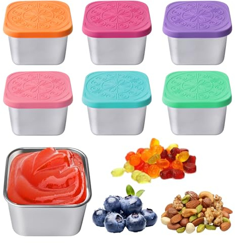 Set Di 6 Contenitori Per Snack In Acciaio Inox, 180 Ml Contenitore In Acciaio Inox, Piccoli Contenitori Con Coperchio, Mini Barattoli Con Coperchio, Contenitore Per Insalata