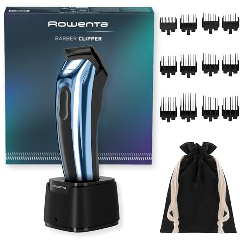 Rowenta Barber Experience, cortapelos para hombre, cuchilla XL TN1580 | Recubrimiento de carbono tipo diamante (DLC), Gran autonomía, Manejo ergonómico, Color: Azul metalizado/Negro