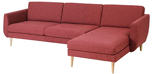 ProTuning SMEDSTORP 4-Sitzer-Sofa mit Chaiselongue, Lejde/Rot/Braun Eiche